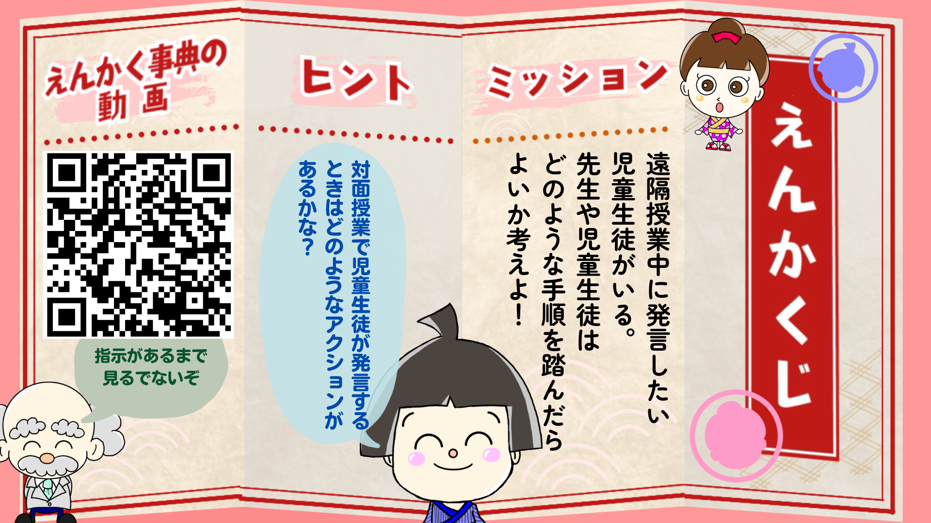 遠隔授業中に発言したい児童生徒がいる。 どのような手順を踏んだらよいか考えよ！