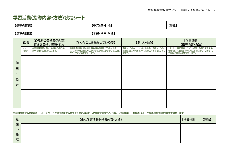 学習活動（指導内容・方法）設定シートの画像